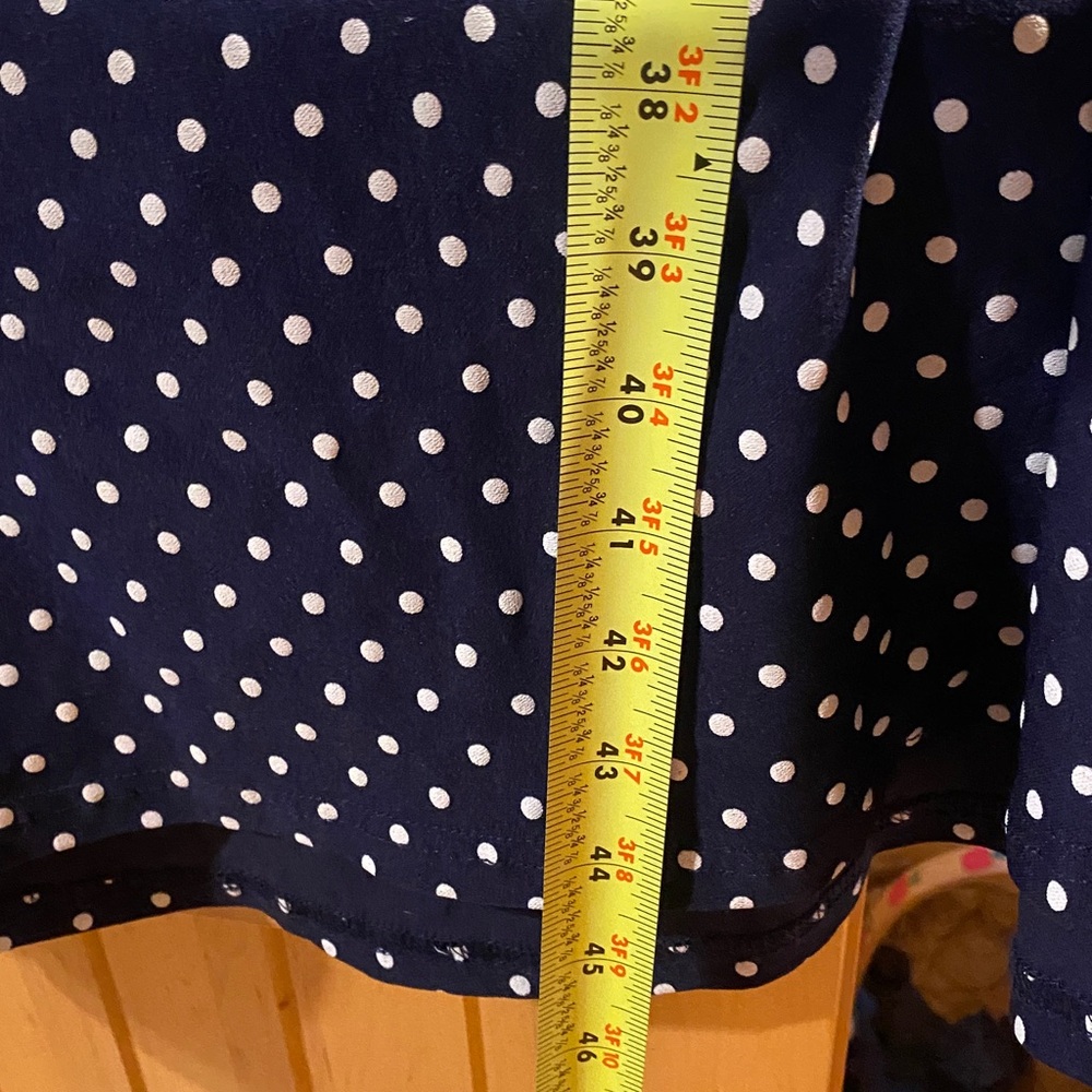 Unique Vintage Navy & White Polka Dot Long Sleeve Fit-and-Flare Dress - Picture 12 of 13